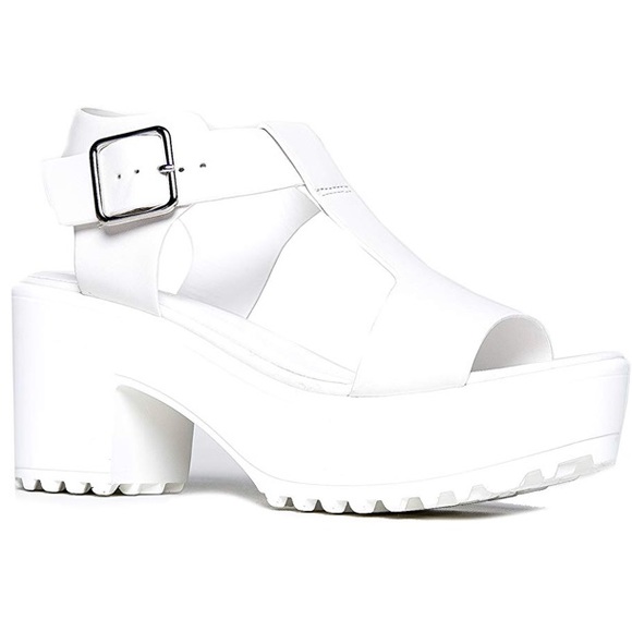 Chunky Lug Heel Platform Heel Sandals White - Picture 7 of 8